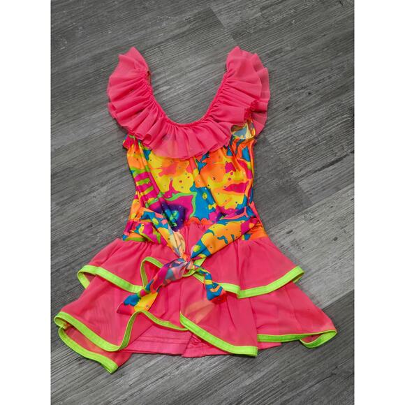 Costume Gallery Vibrant Pink 2 Tiered Tutu Skort Dress Sleeveless Dance Outfit - Picture 2 of 10